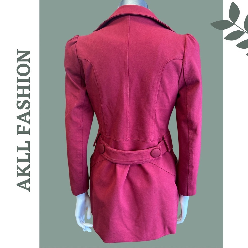 AKLL Fashion Red Moto Trench Jacket Large - Picture 5 of 10